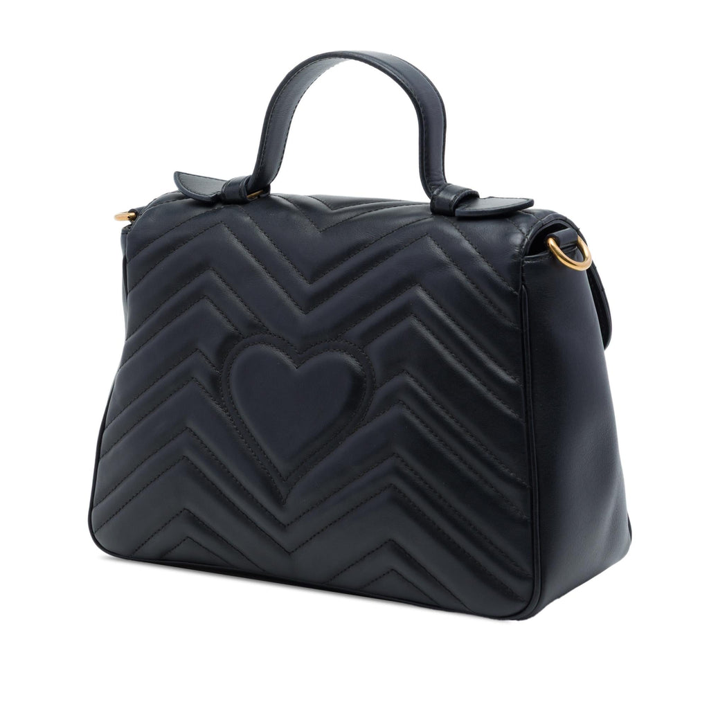 Gucci Small GG Marmont Matelasse Leather Top Handle Bag - Black