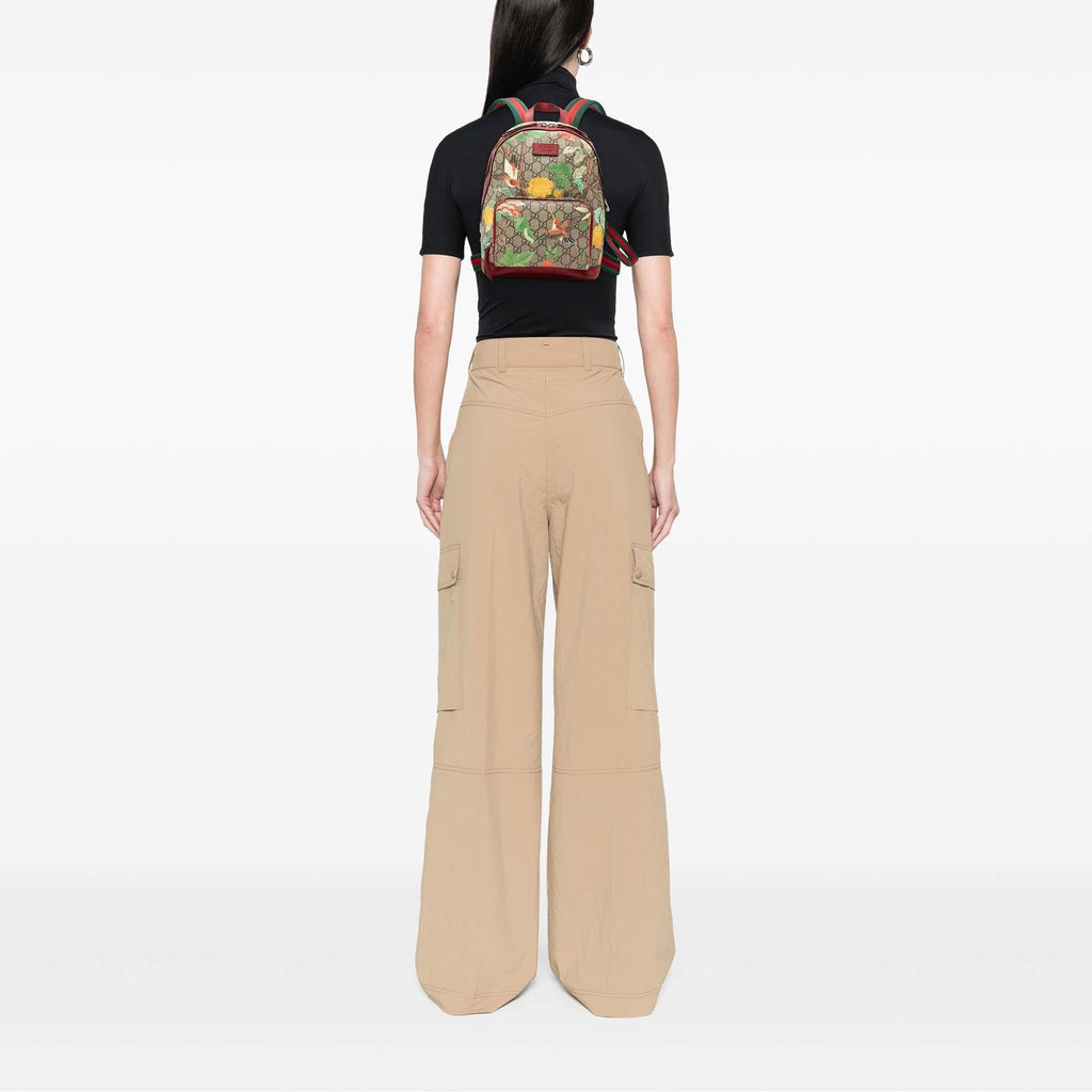 Gucci Small GG Supreme Web Tian Backpack - Beige/Red