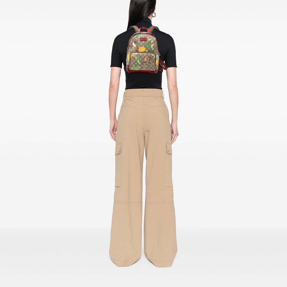 Gucci Small GG Supreme Web Tian Backpack - Beige/Red