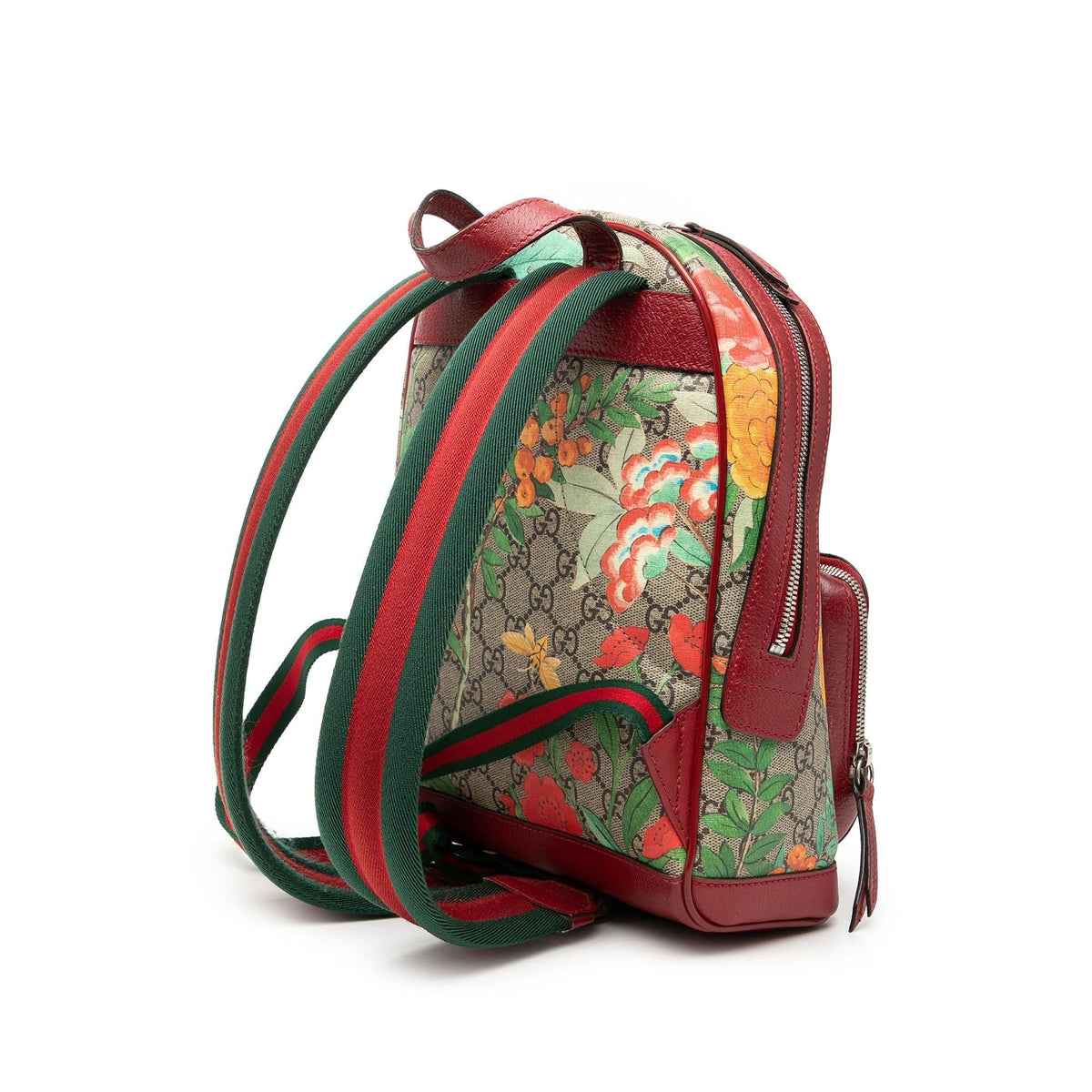 Gucci Small GG Supreme Web Tian Backpack - Beige/Red