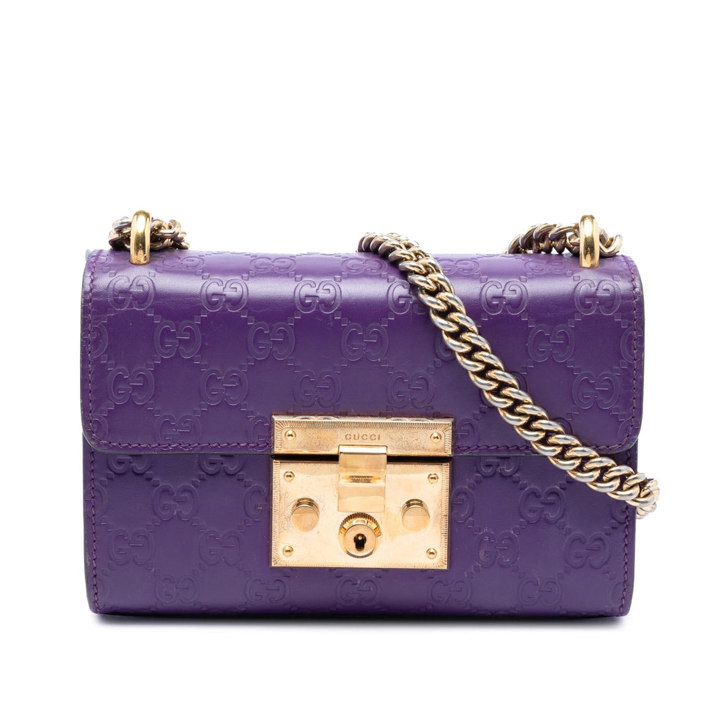 Gucci Small Guccissima Padlock Crossbody Bag - Purple
