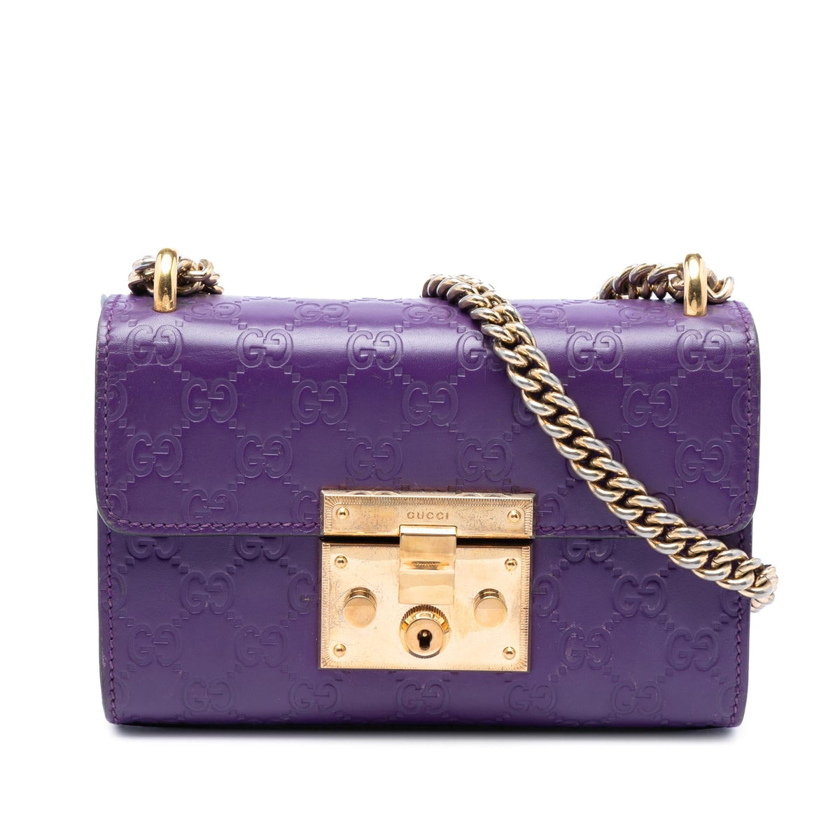 Gucci Small Guccissima Padlock Crossbody Bag - Purple