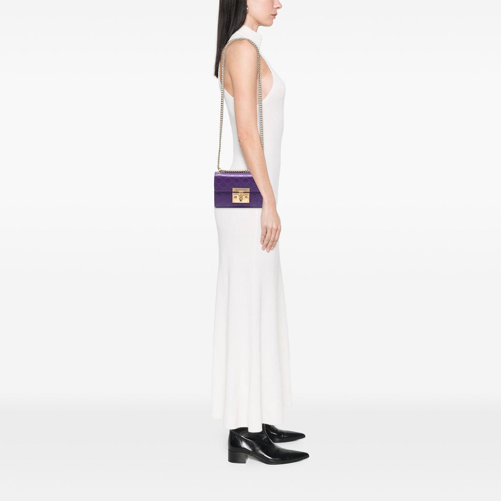 Gucci Small Guccissima Padlock Crossbody Bag - Purple