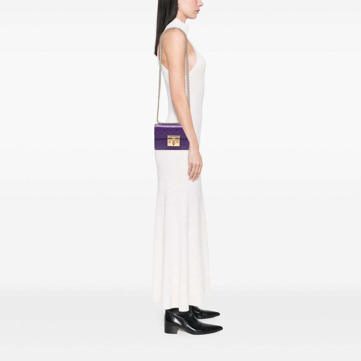 Gucci Small Guccissima Padlock Crossbody Bag - Purple