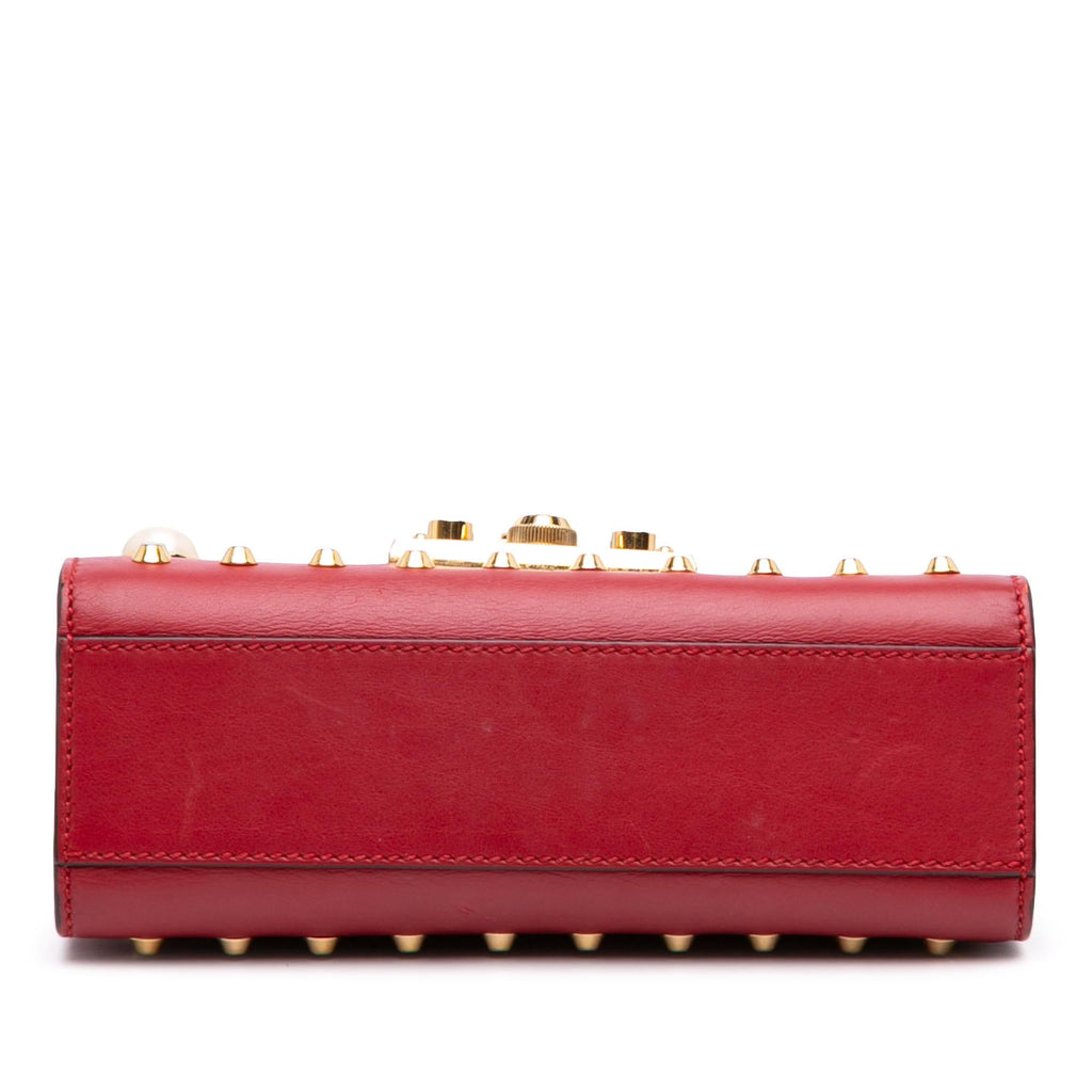 Gucci Small Pearl Studded Leather Padlock Crossbody Bag - Red