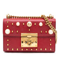 Gucci Small Pearl Studded Leather Padlock Crossbody Bag - Red