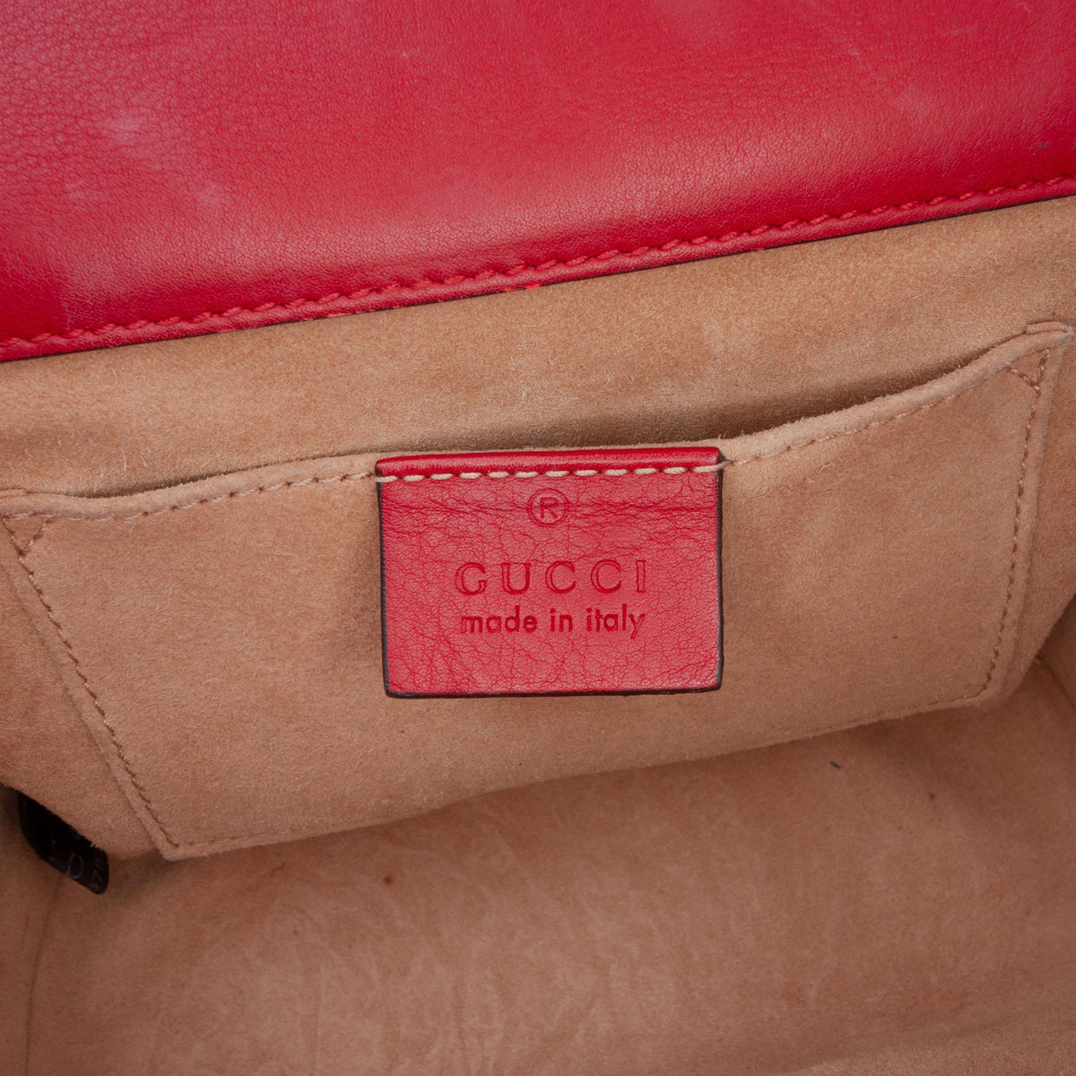 Gucci Small Pearl Studded Leather Padlock Crossbody Bag - Red