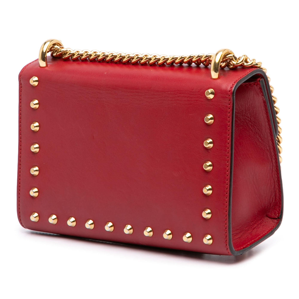 Gucci Small Pearl Studded Leather Padlock Crossbody Bag - Red