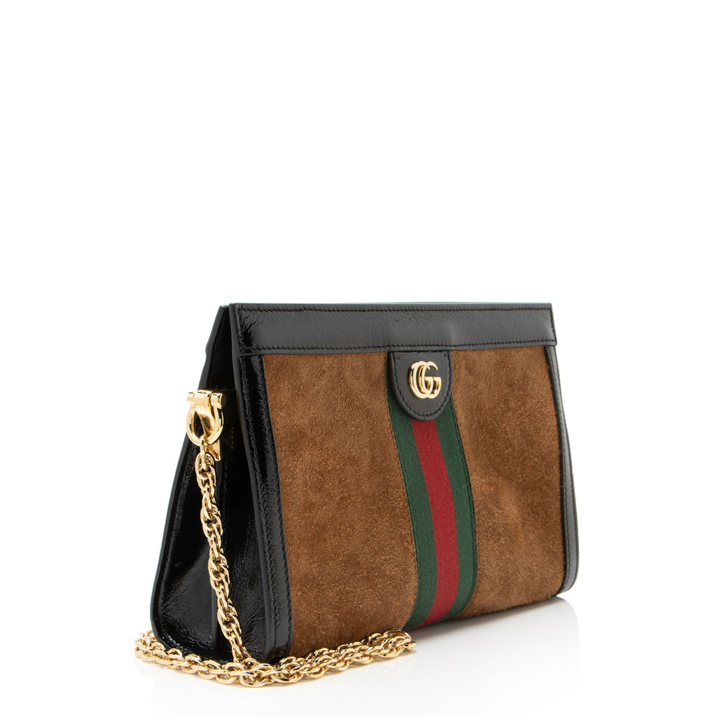 Gucci Suede Ophidia Medium Chain Shoulder Bag - Black/Brown