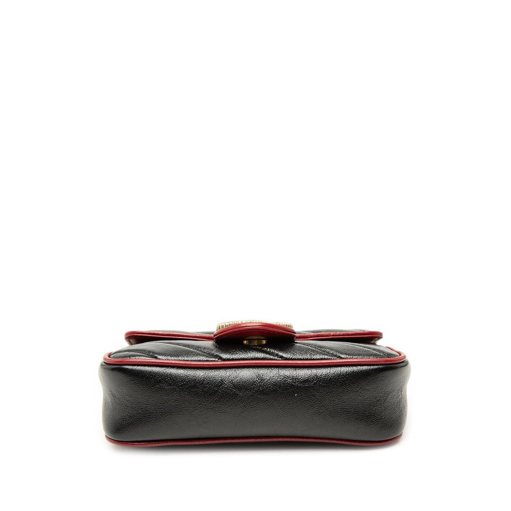 Gucci Super Mini GG Marmont Matelasse Leather Torchon Flap Crossbody Bag - Black