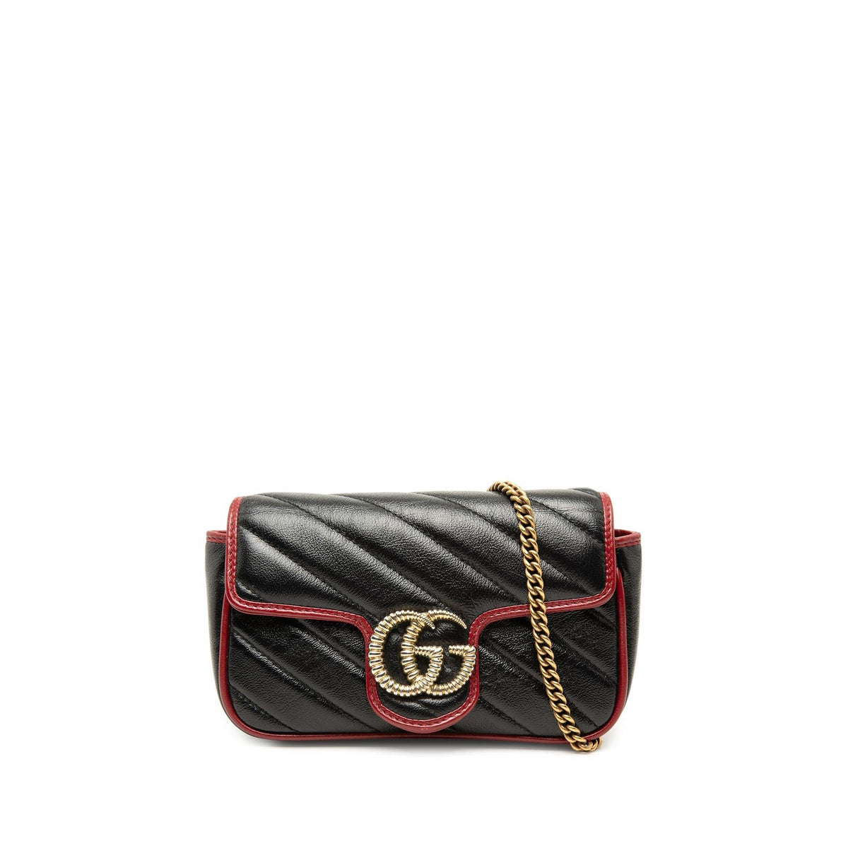 Gucci Super Mini GG Marmont Matelasse Leather Torchon Flap Crossbody Bag - Black