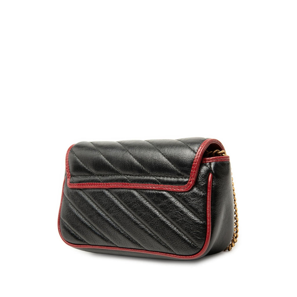 Gucci Super Mini GG Marmont Matelasse Leather Torchon Flap Crossbody Bag - Black