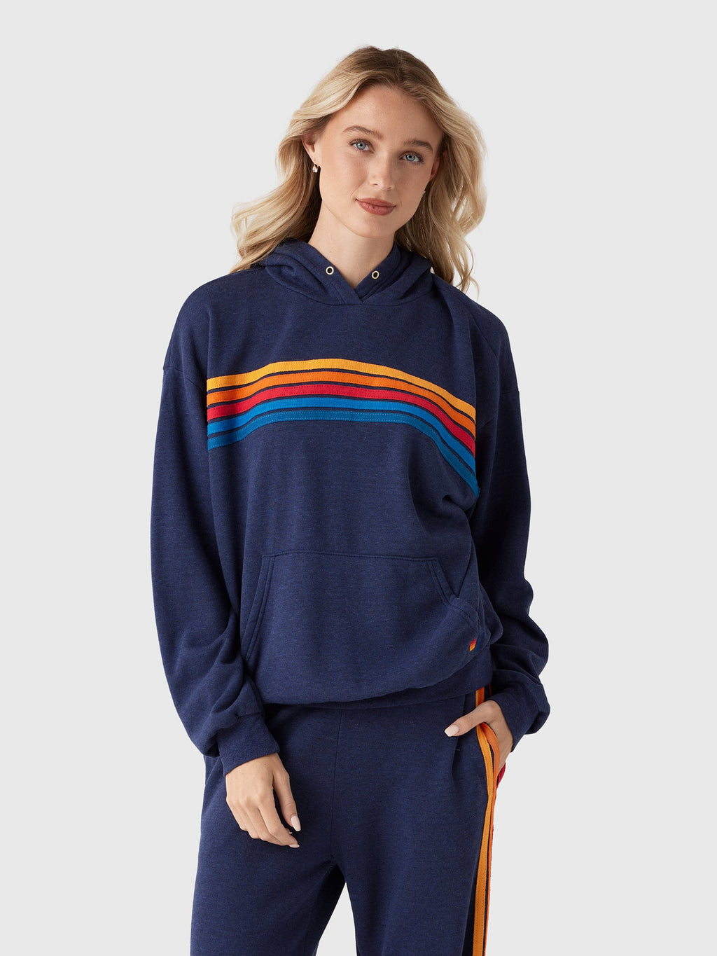 Aviator Nation Women's 5 Stripe Relaxed Pullover Hoodie