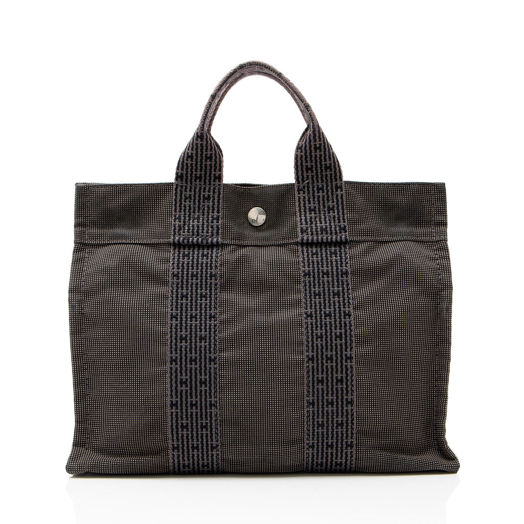 Hermes Vintage Canvas Herline PM Tote Bag - Black/Grey