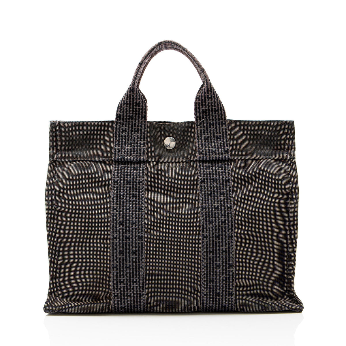 Hermes Vintage Canvas Herline PM Tote Bag - Black/Grey