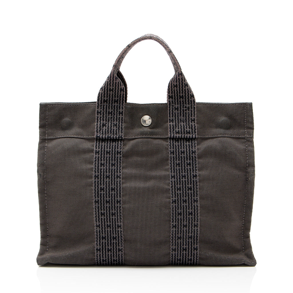 Hermes Vintage Canvas Herline PM Tote Bag - Black/Grey