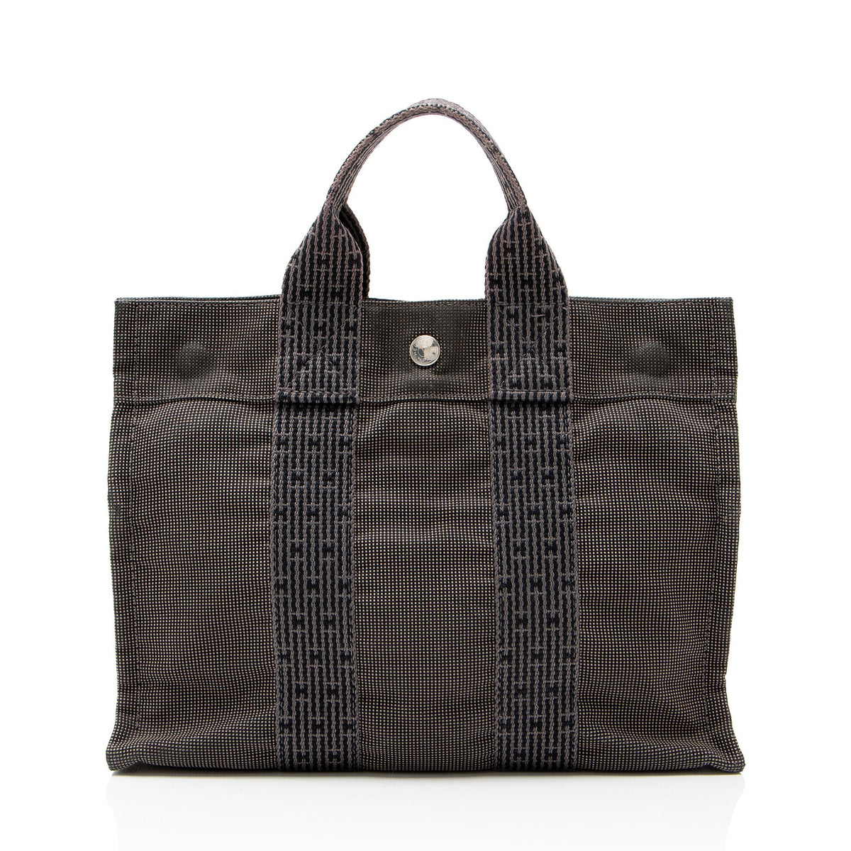 Hermes Vintage Canvas Herline PM Tote Bag - Black/Grey
