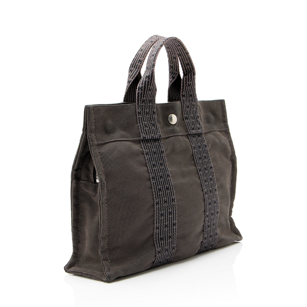 Hermes Vintage Canvas Herline PM Tote Bag - Black/Grey