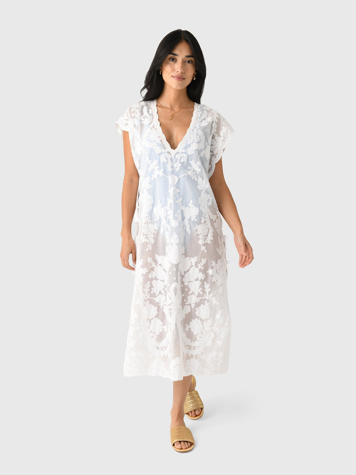 Juliet Dunn Women's Net Narrow Embroidered Poncho