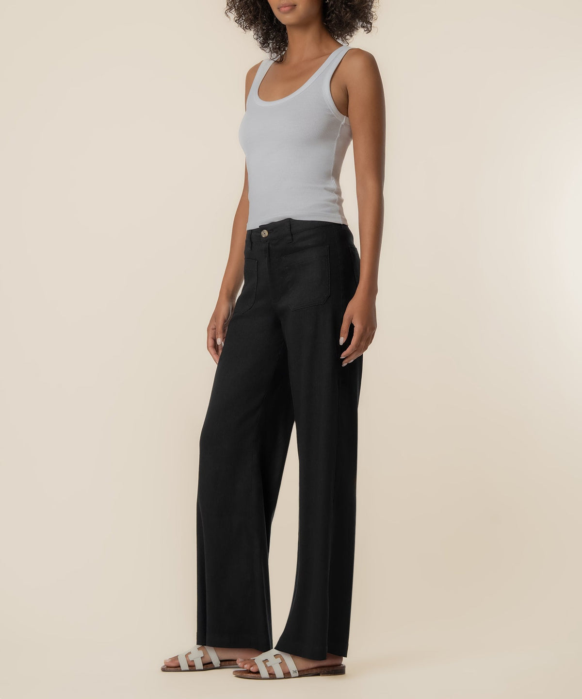 Meg Linen High Rise Wide Leg in Black