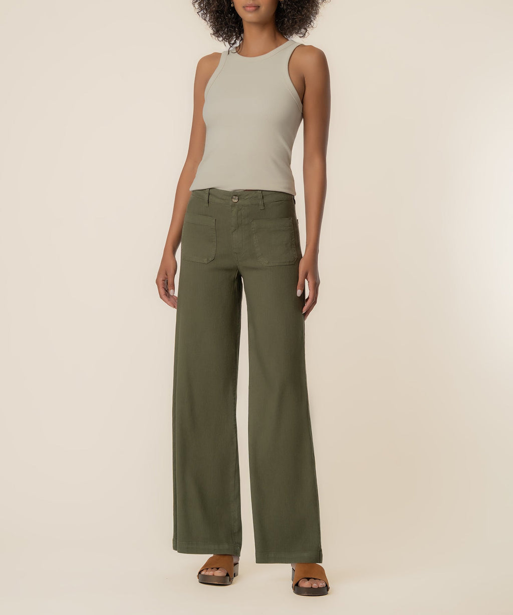 Meg Linen High Rise Wide Leg in Forest