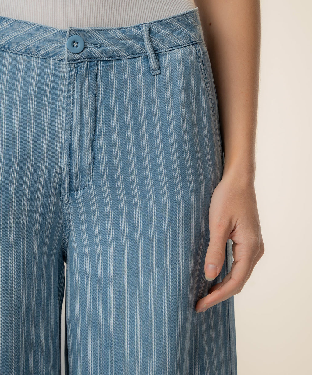 Ryan Tencel Stripe High Rise Wide Leg in Blue Ribbon