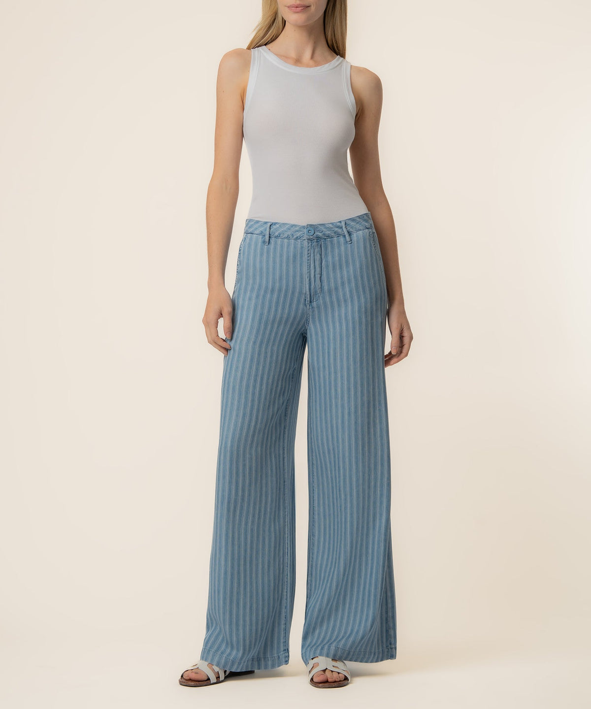 Ryan Tencel Stripe High Rise Wide Leg in Blue Ribbon