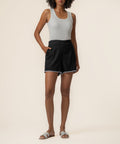 Nicolette Linen Bermuda in Black/White