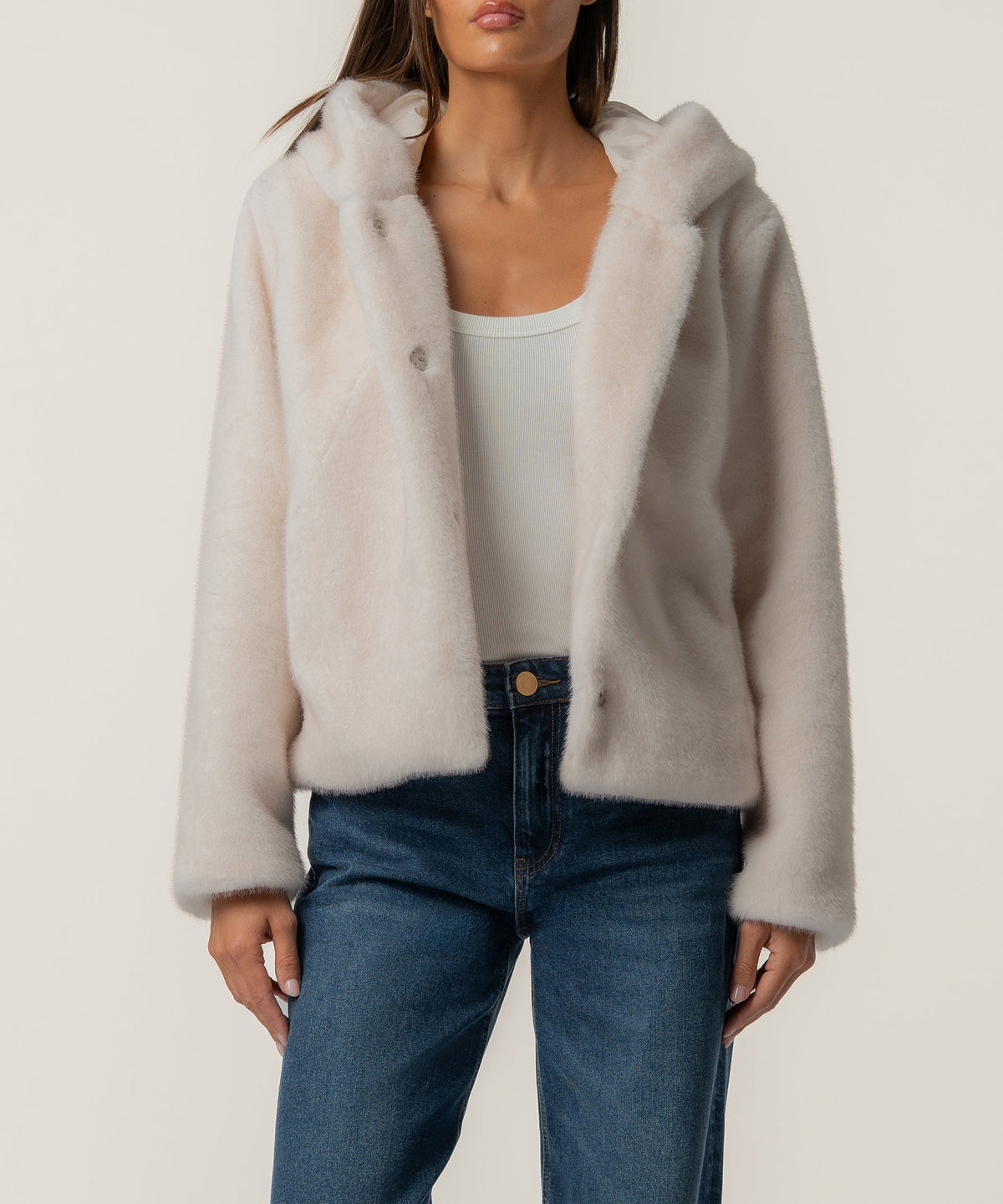 Saskia Faux Fur Jacket in Ivory