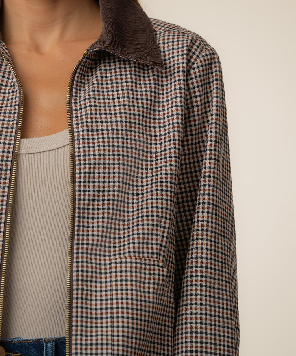 Natalia Twill Plaid Jacket in Chocolate