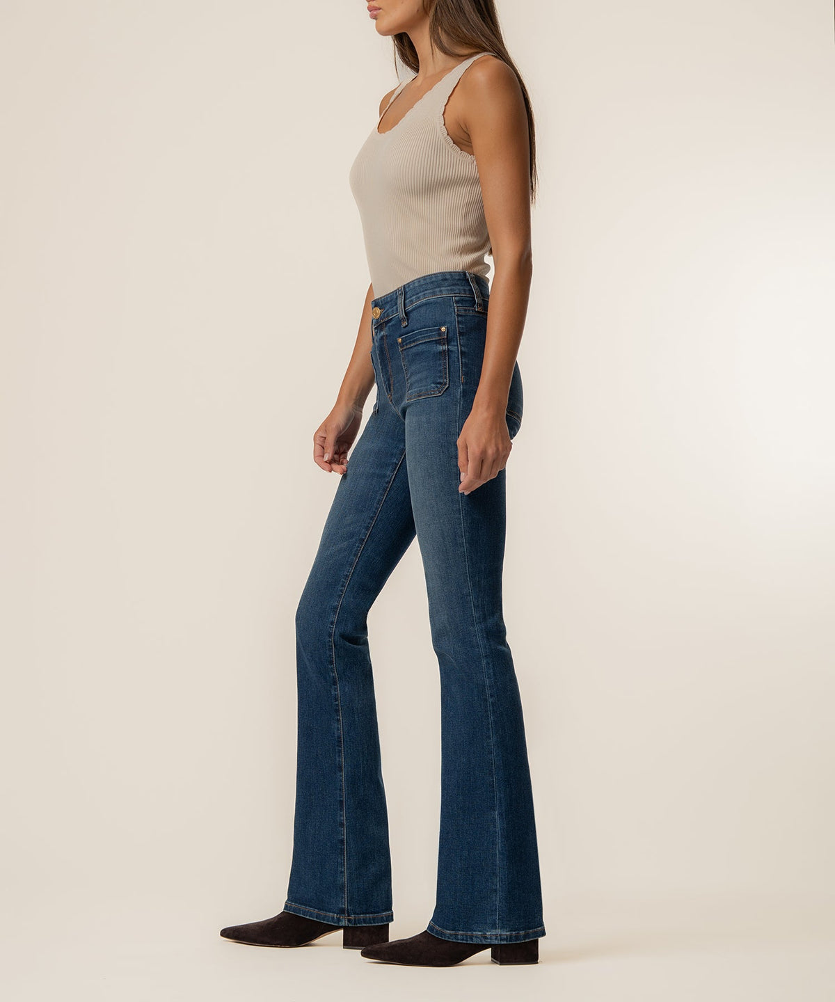 Natalie Mid Rise Flare in Champ Wash