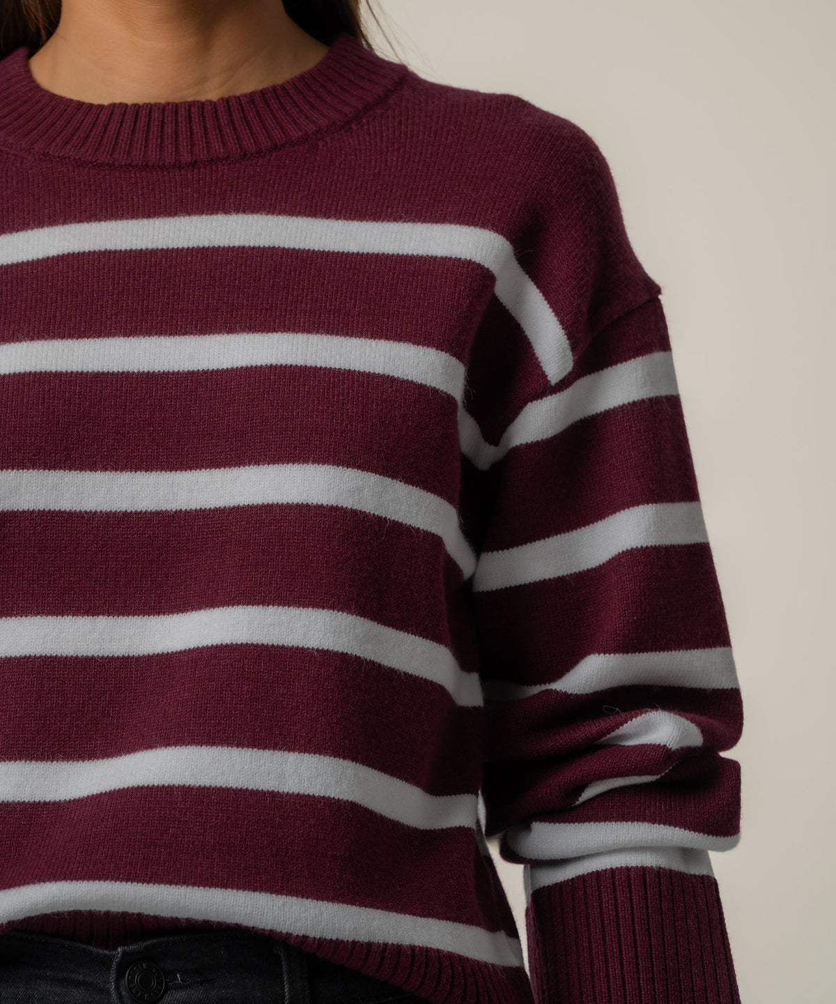 Sam Stripe Sweater Knit in Bordeaux/Ivory