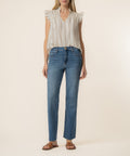 Ronda Ruffle Neck Top in Cream