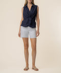 Sara Linen Top in Navy
