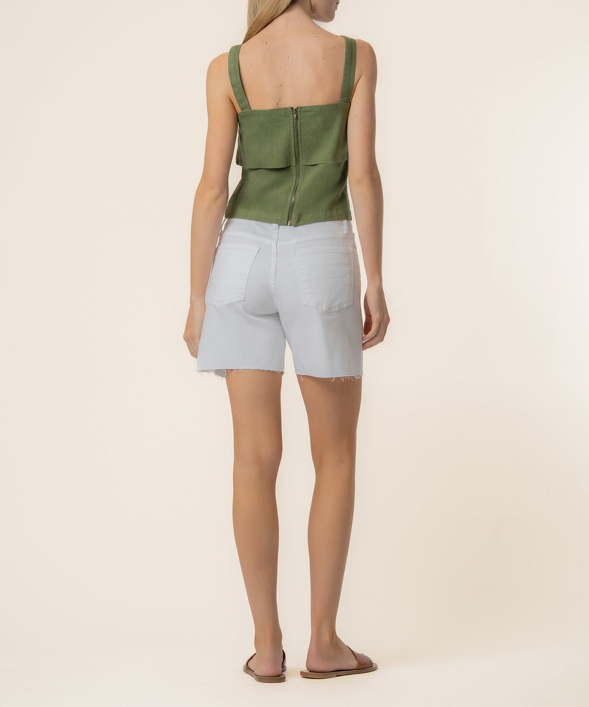 Melanie Linen Tank Top in Olive