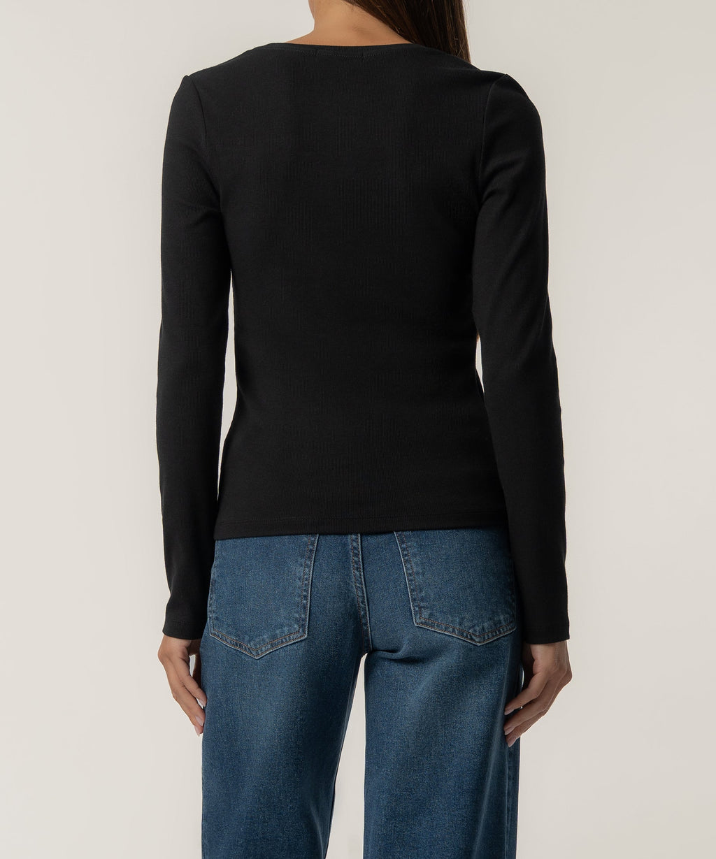 Sarah Rib Knit Top in Black