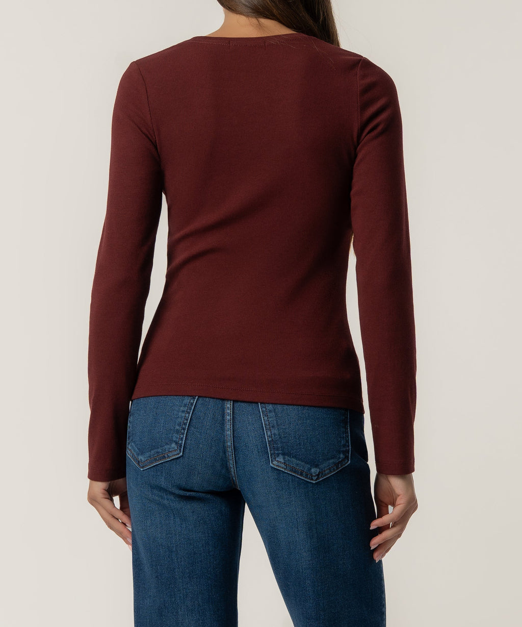 Sarah Rib Knit Top in Merlot