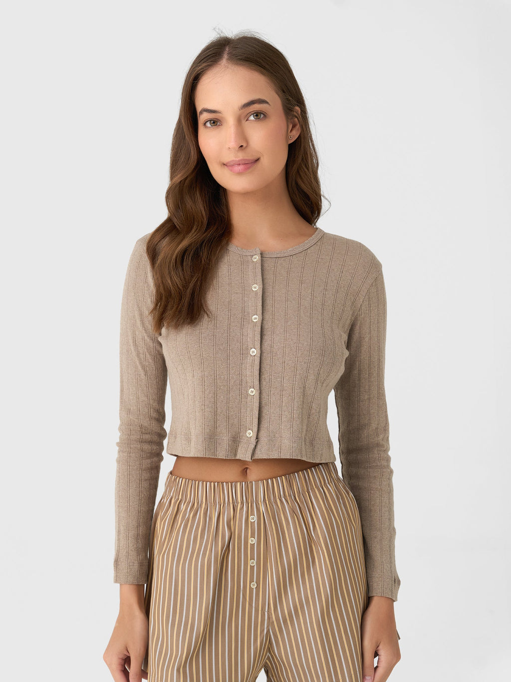 Leset Women's Pointelle Crop Cardigan