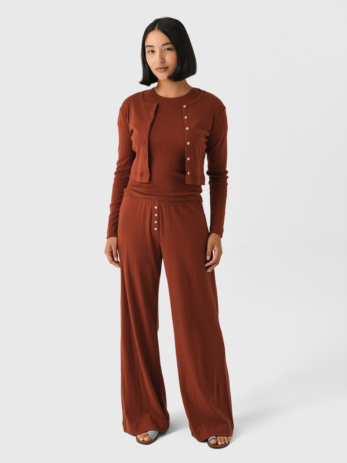 Leset Women's Pointelle Crop Cardigan