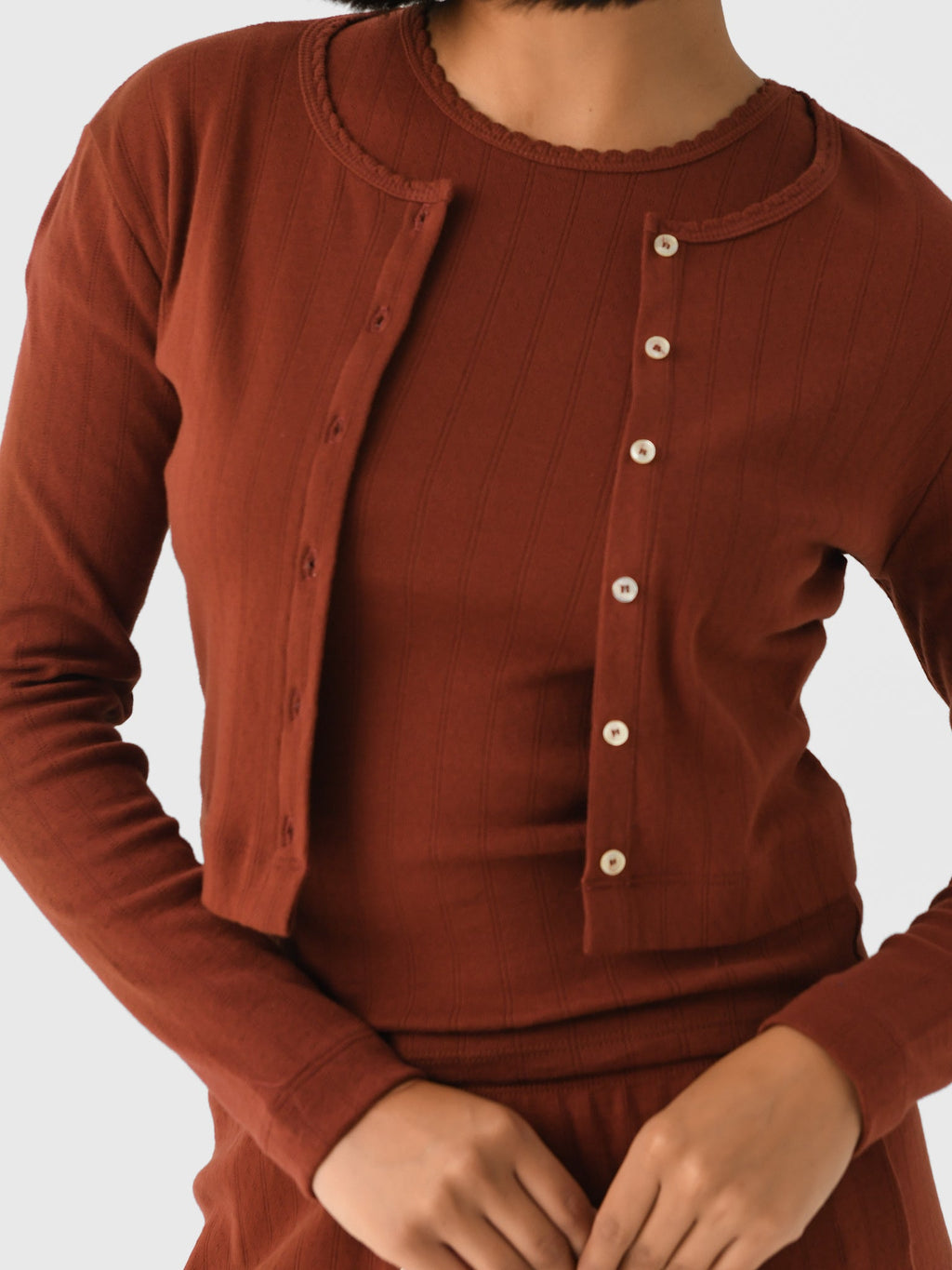 Leset Women's Pointelle Crop Cardigan