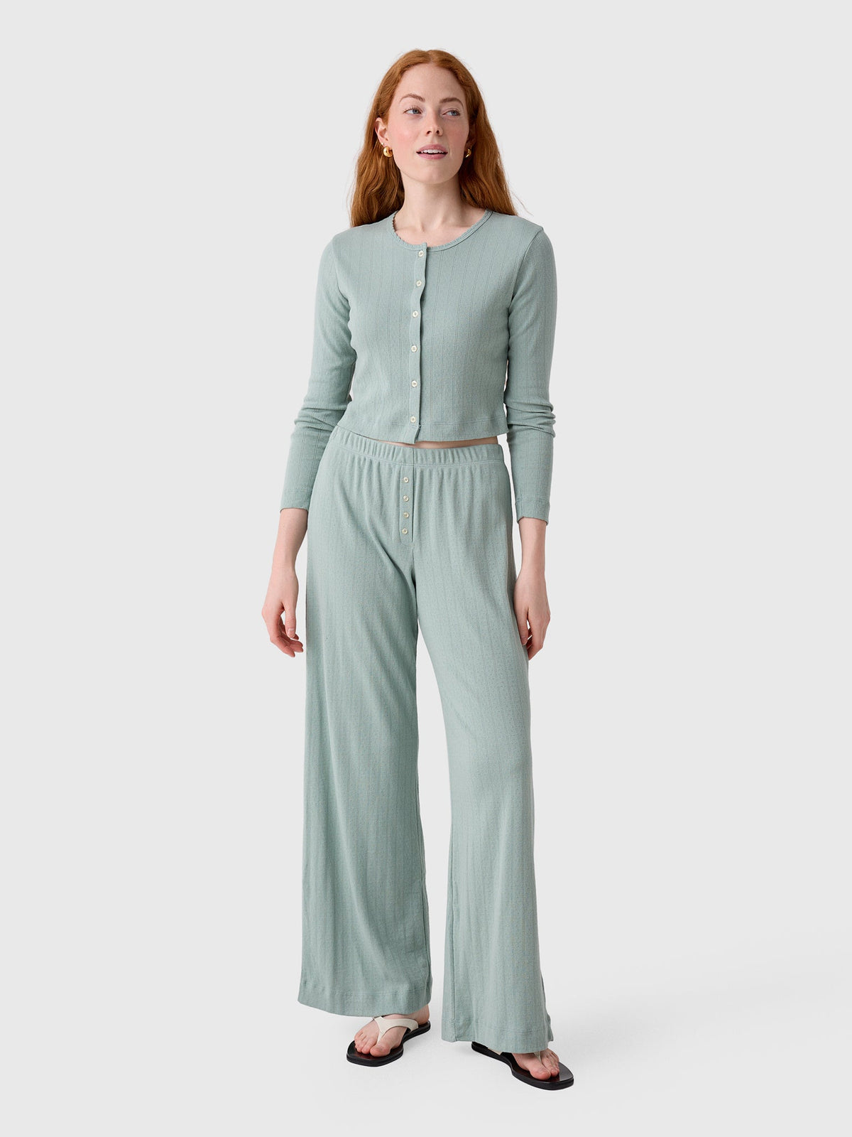 Leset Women's Pointelle Crop Cardigan