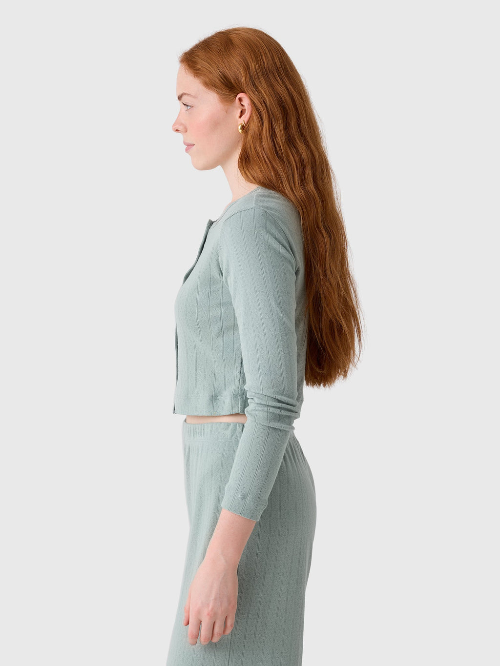 Leset Women's Pointelle Crop Cardigan