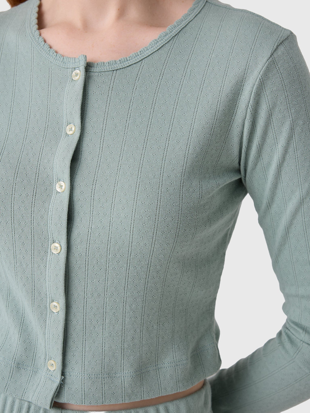 Leset Women's Pointelle Crop Cardigan
