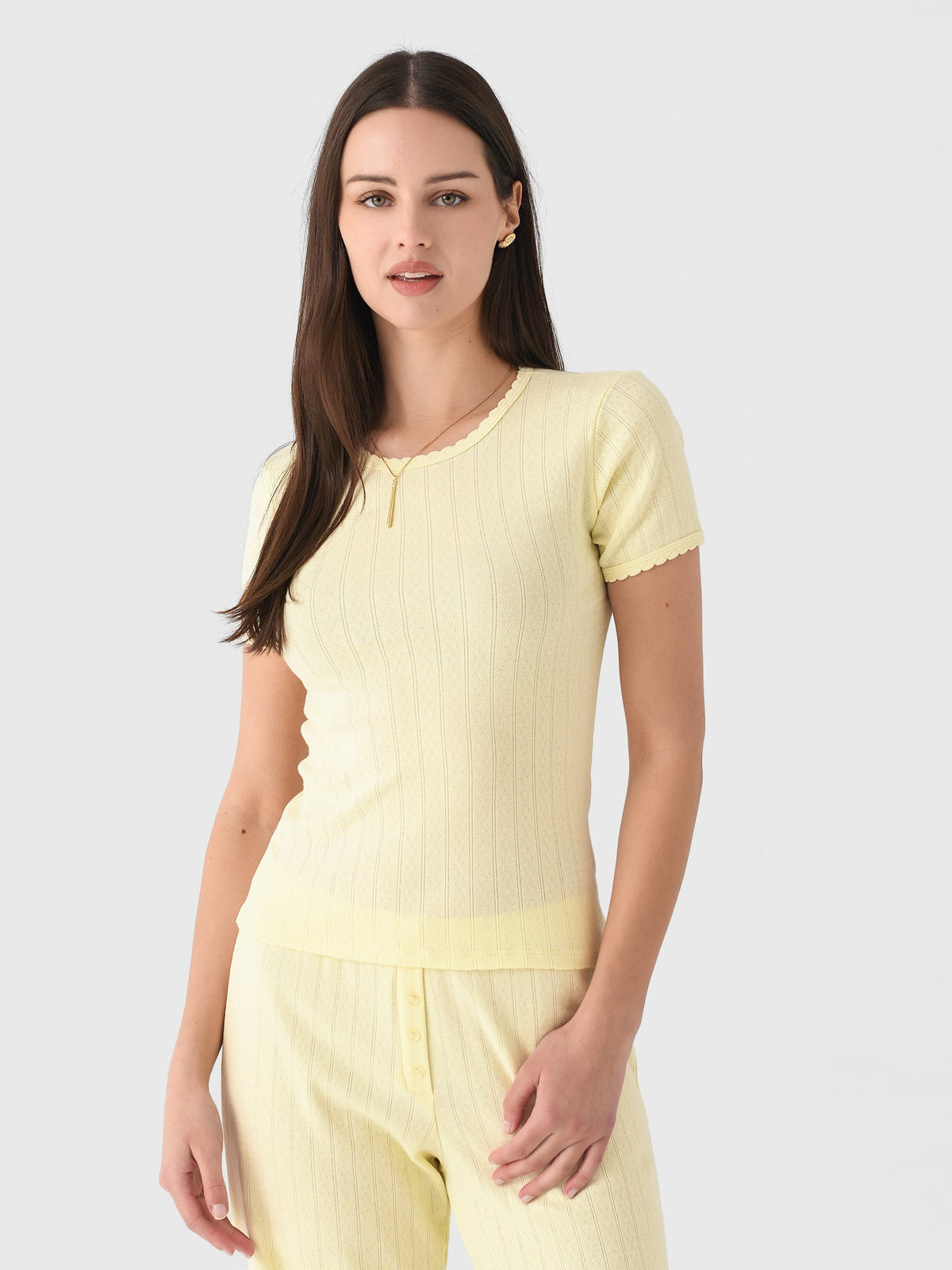 Leset Women's Pointelle Slim Fit Tee