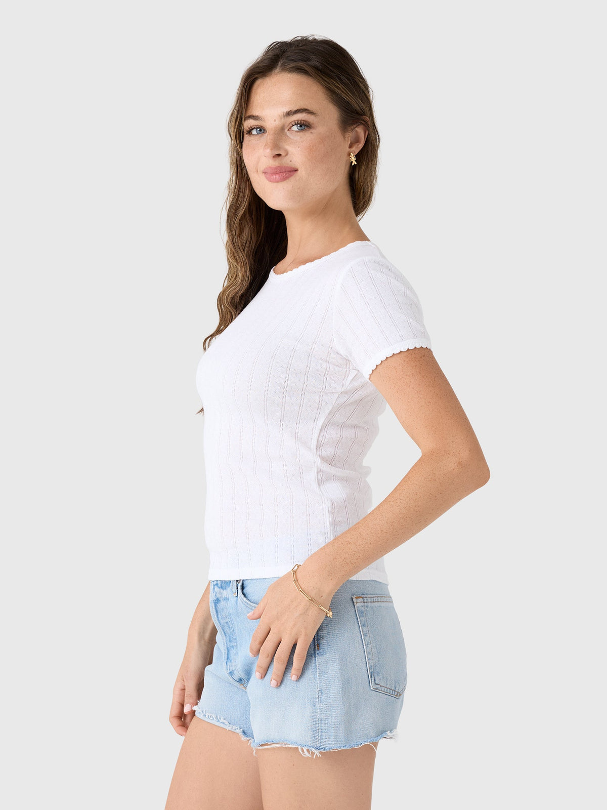 Leset Women's Pointelle Slim Fit Tee