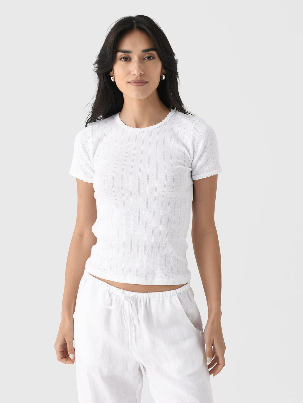 Leset Women's Pointelle Slim Fit Tee