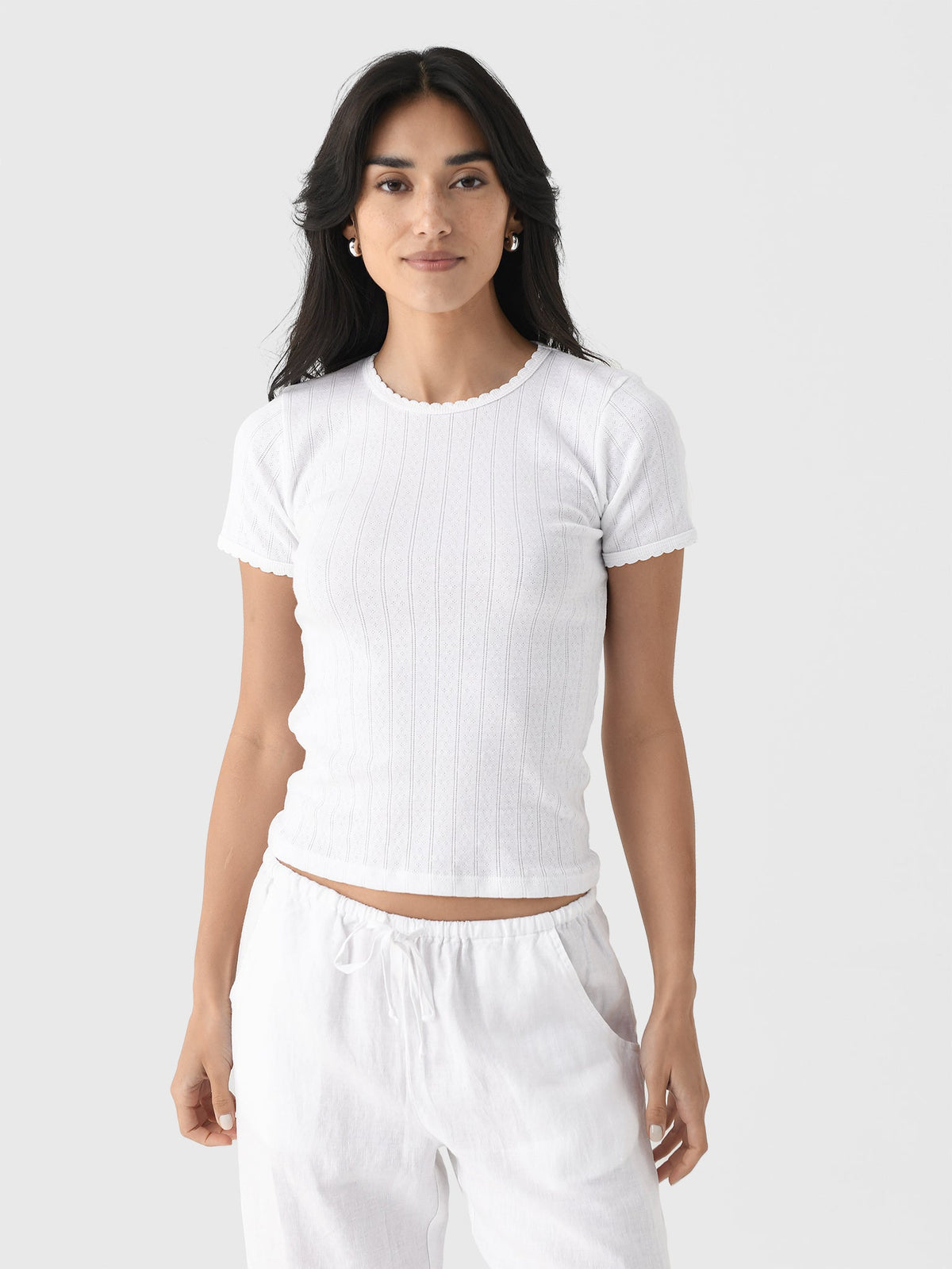 Leset Women's Pointelle Slim Fit Tee