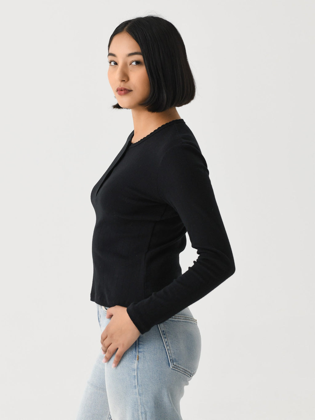 Leset Women's Pointelle Long Sleeve Henley