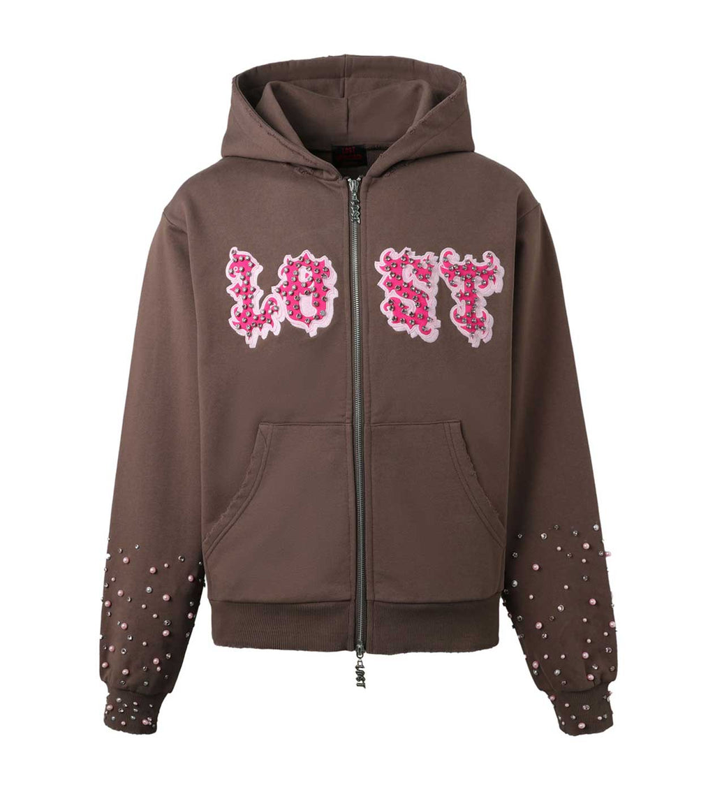 Lost Intricacy Brown Patch Zip Up