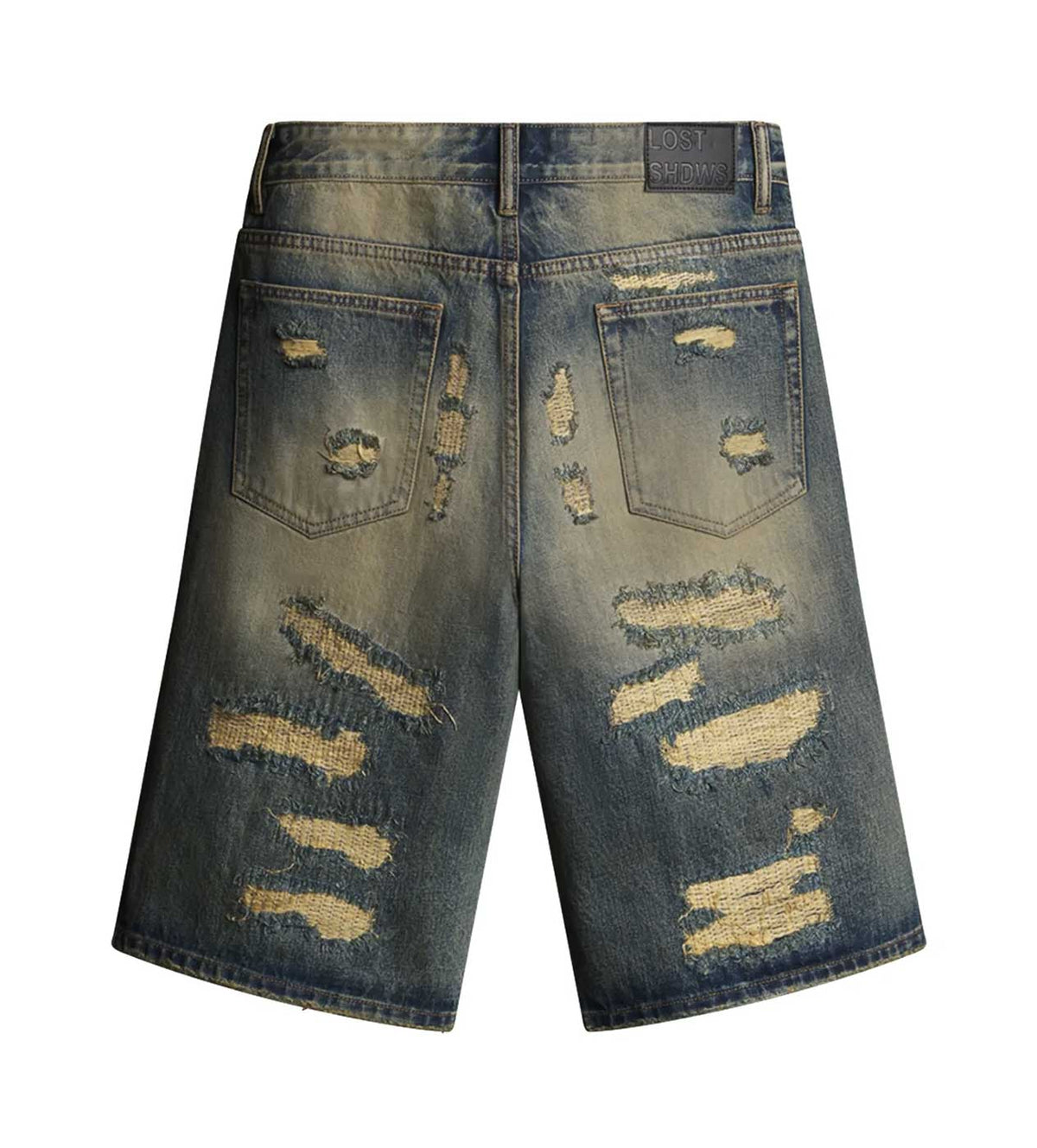 Lost Shdws Distressed Denim Shorts Blue/Black